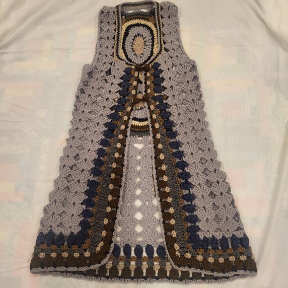 Hand Knitted Long Vest Ladies Crochet Vest - Picture 1 of 7